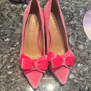 Journee Collection Pink Velvet Heels with Bow